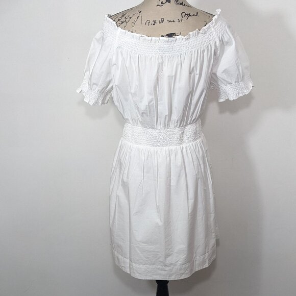 NWT J Crew S Dress White Smocked Puff-Sleeve Cotton Poplin Pockets A-Line AY883 - Picture 7 of 12